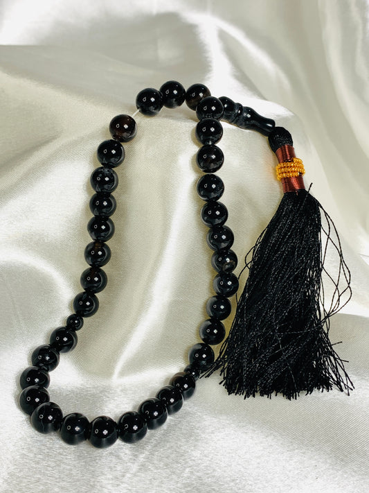 Black Aqeeq Tasbih – Premium Islamic Prayer Beads