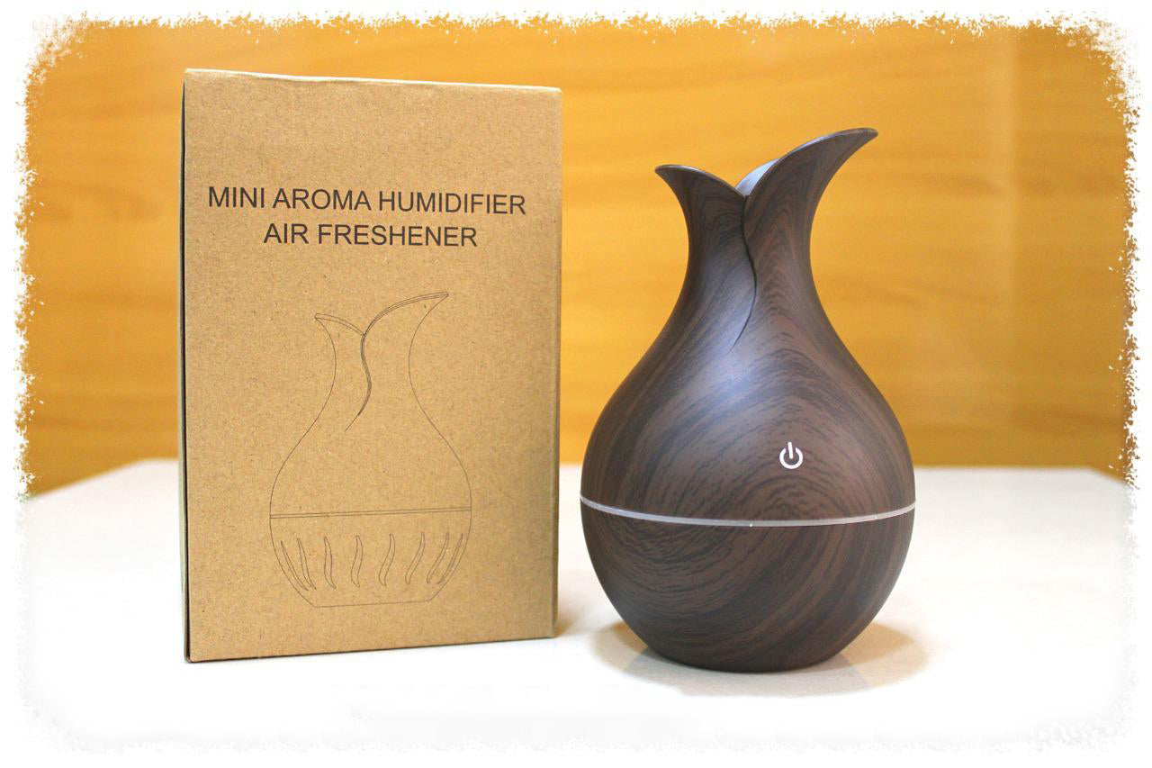 Vase Humidifier Aroma Diffuser (Dark Brown) + 2 FREE Essential Oils